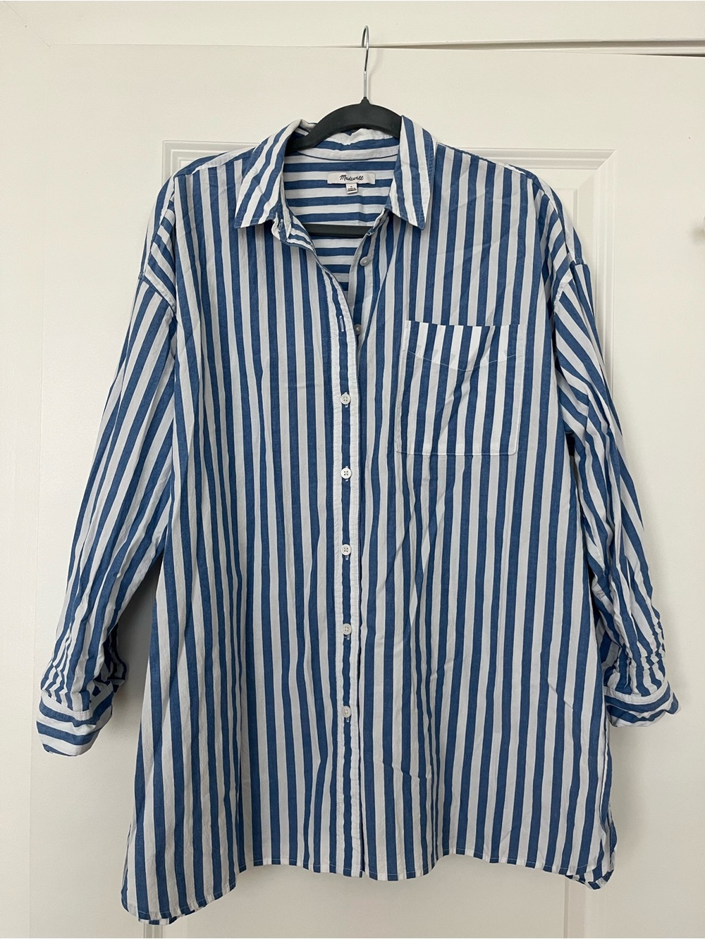 Madewell Blue and White Vertical Stripe Button-Down Shirt